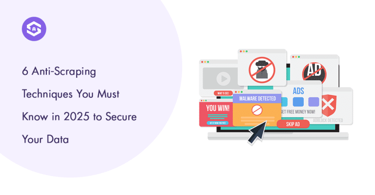 Infographic showcasing six essential anti-scraping techniques for data security in 2025.