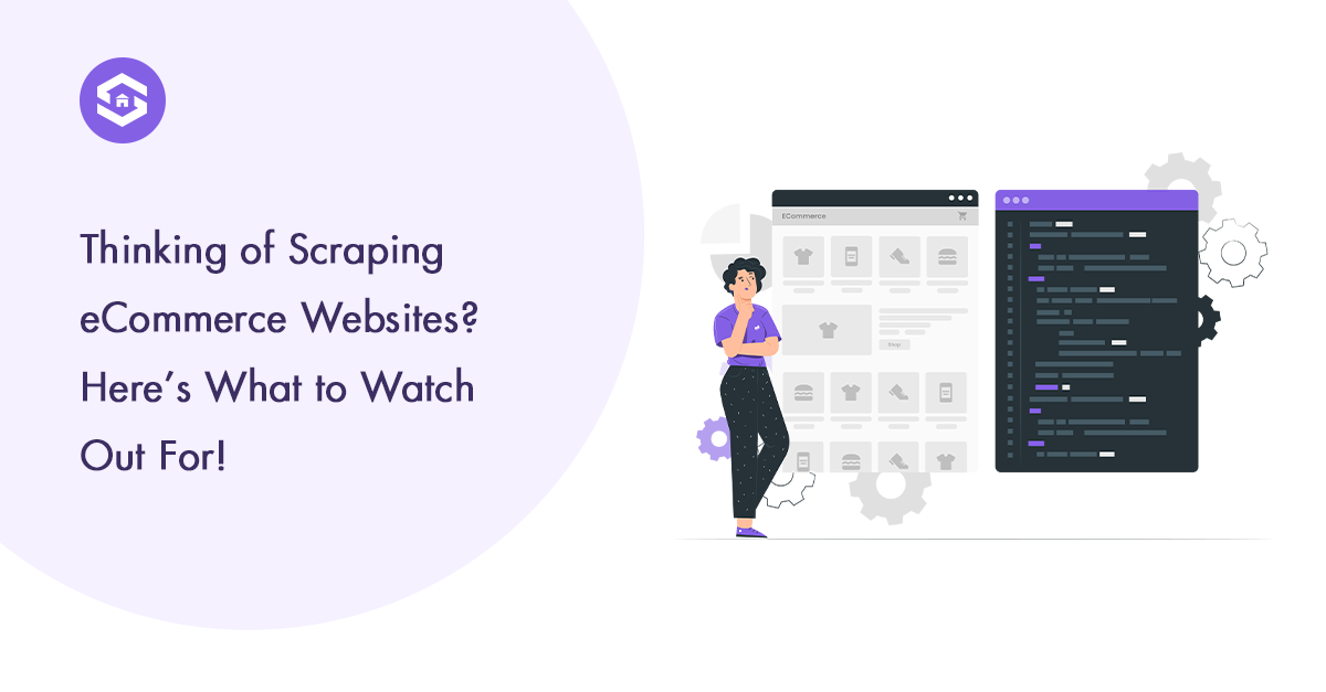 Illustration showing how to scrape eCommerce websites for product data and pricing insights.