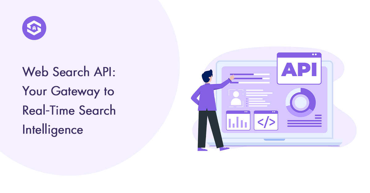 Visual representation of a web search API, highlighting its role as a gateway to real-time search intelligence.