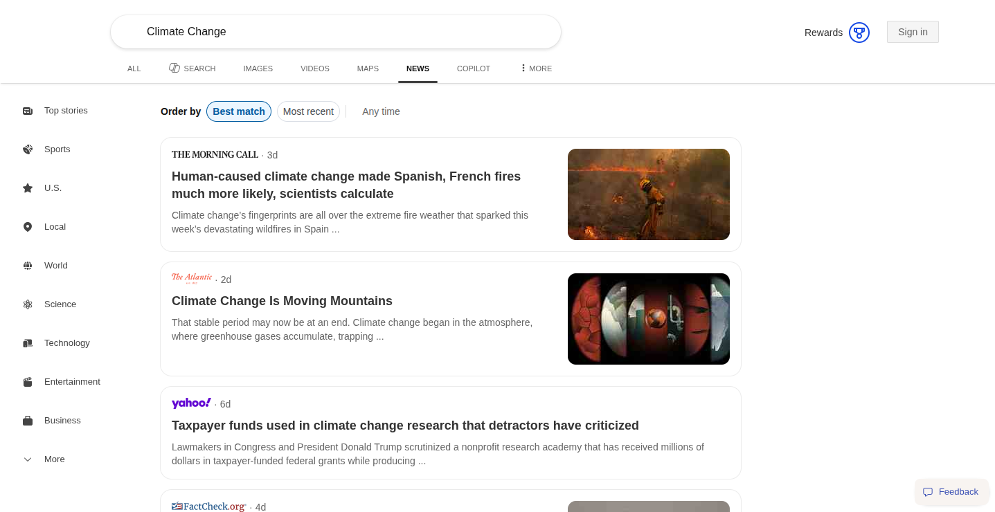Bing news search results