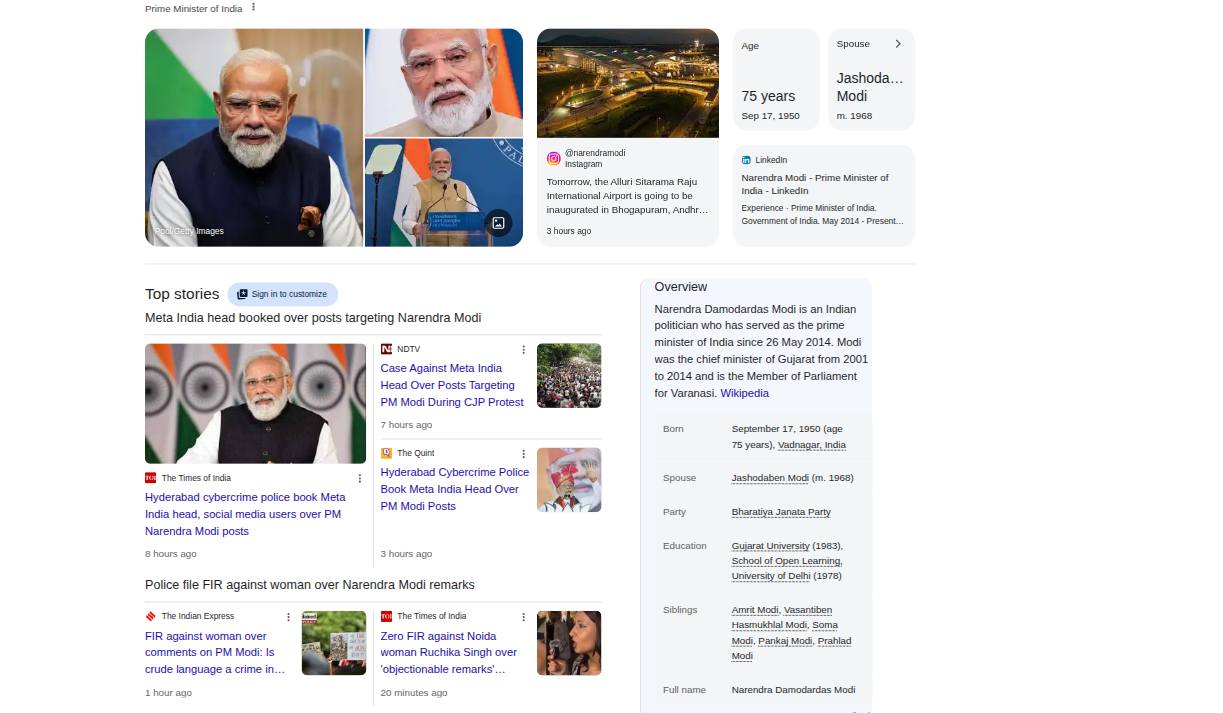 Google Knowledge Panel in search results