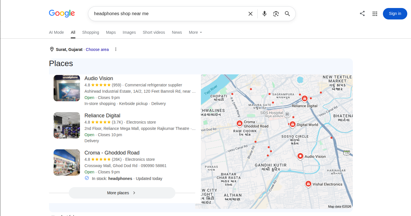 Google Local Business in search results