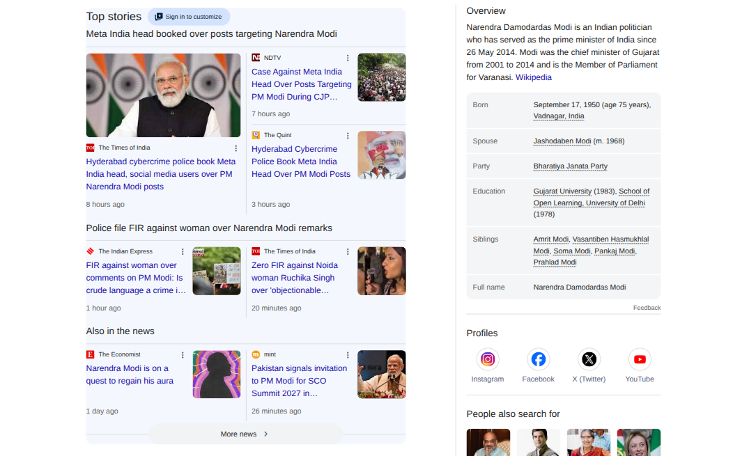 Google Top Stories in search results