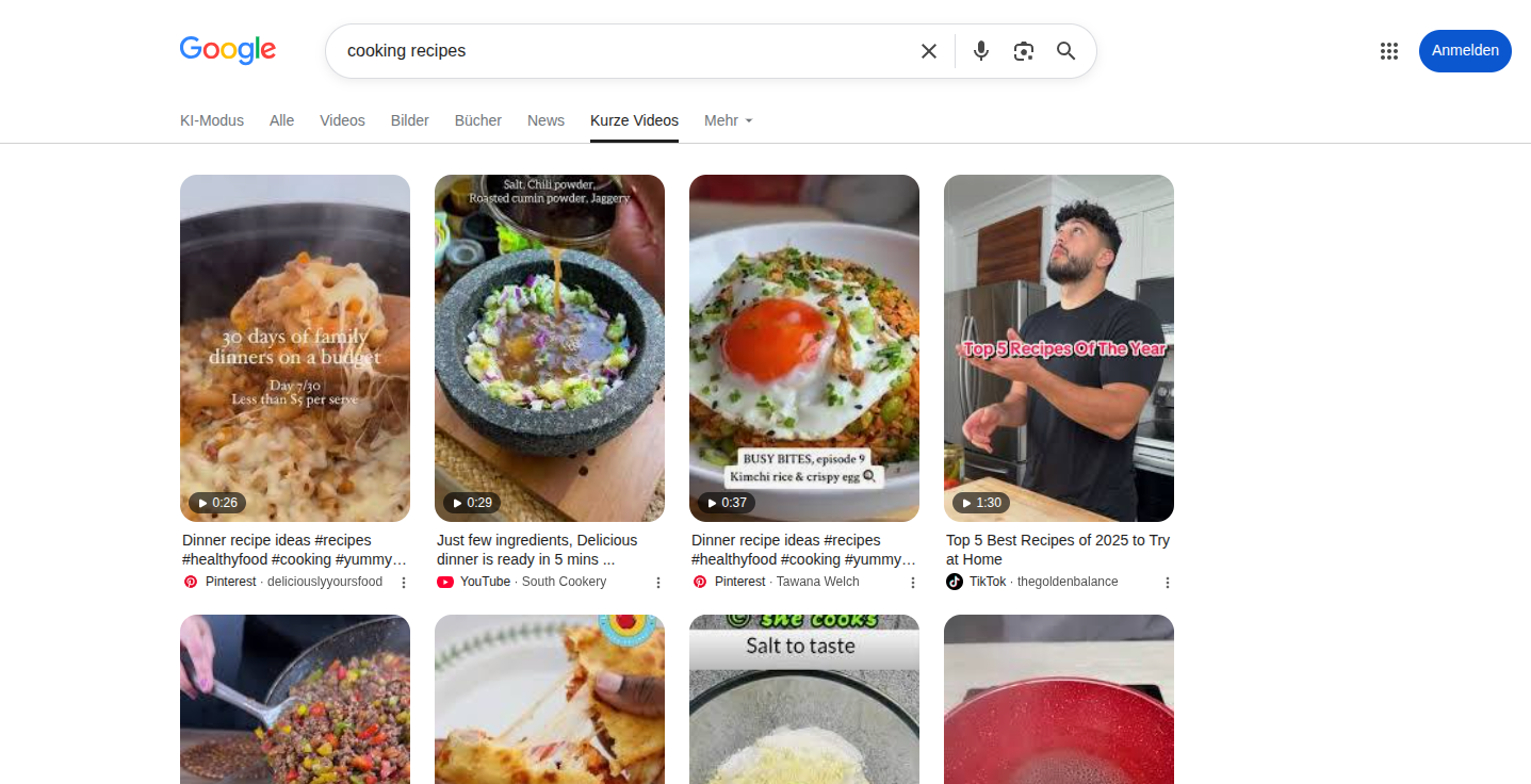 Google short videos results
