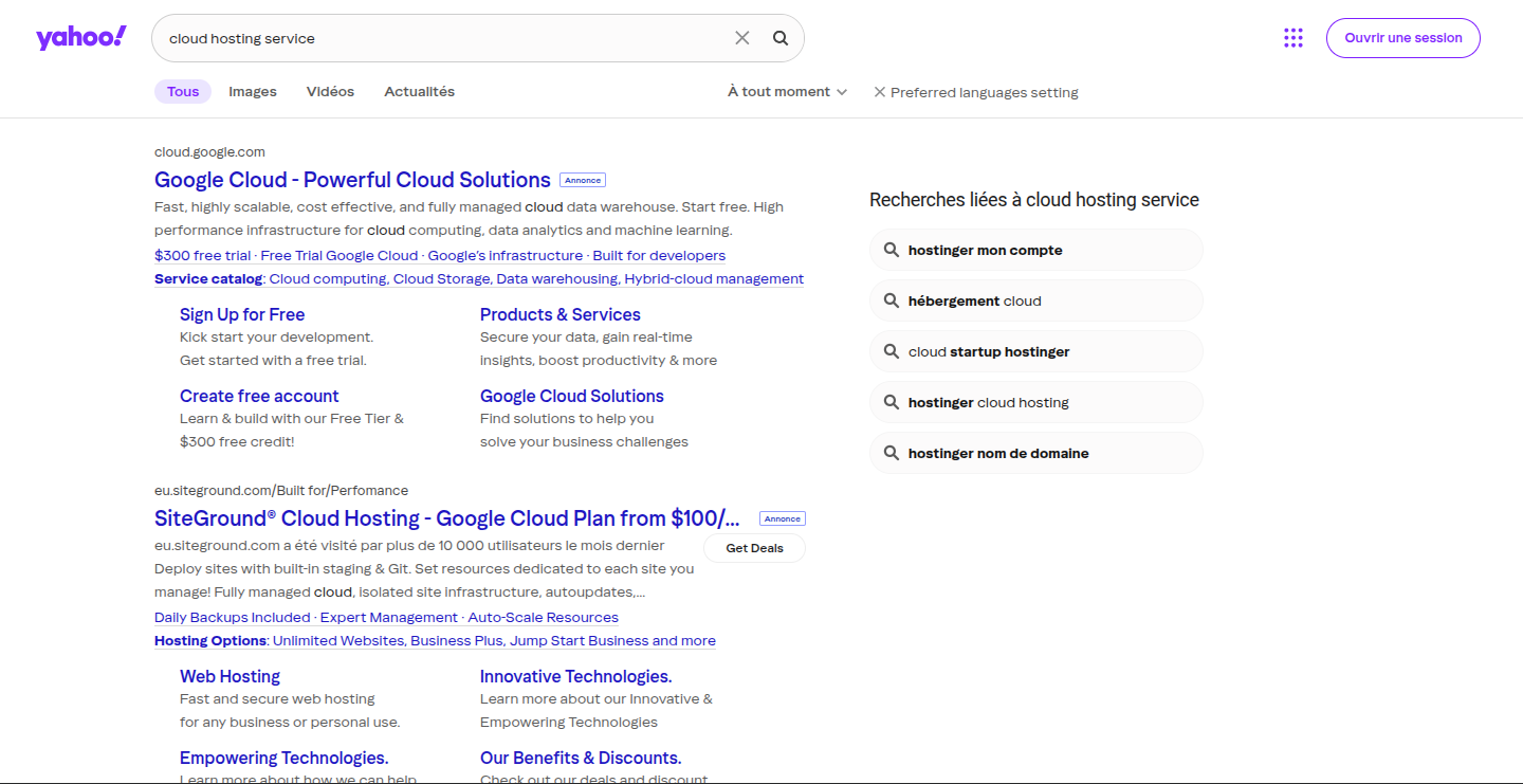 Yahoo Ads in search results