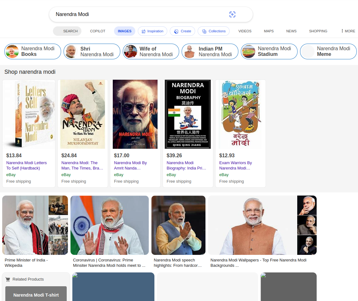 bing image api results for narendra modi on desktop