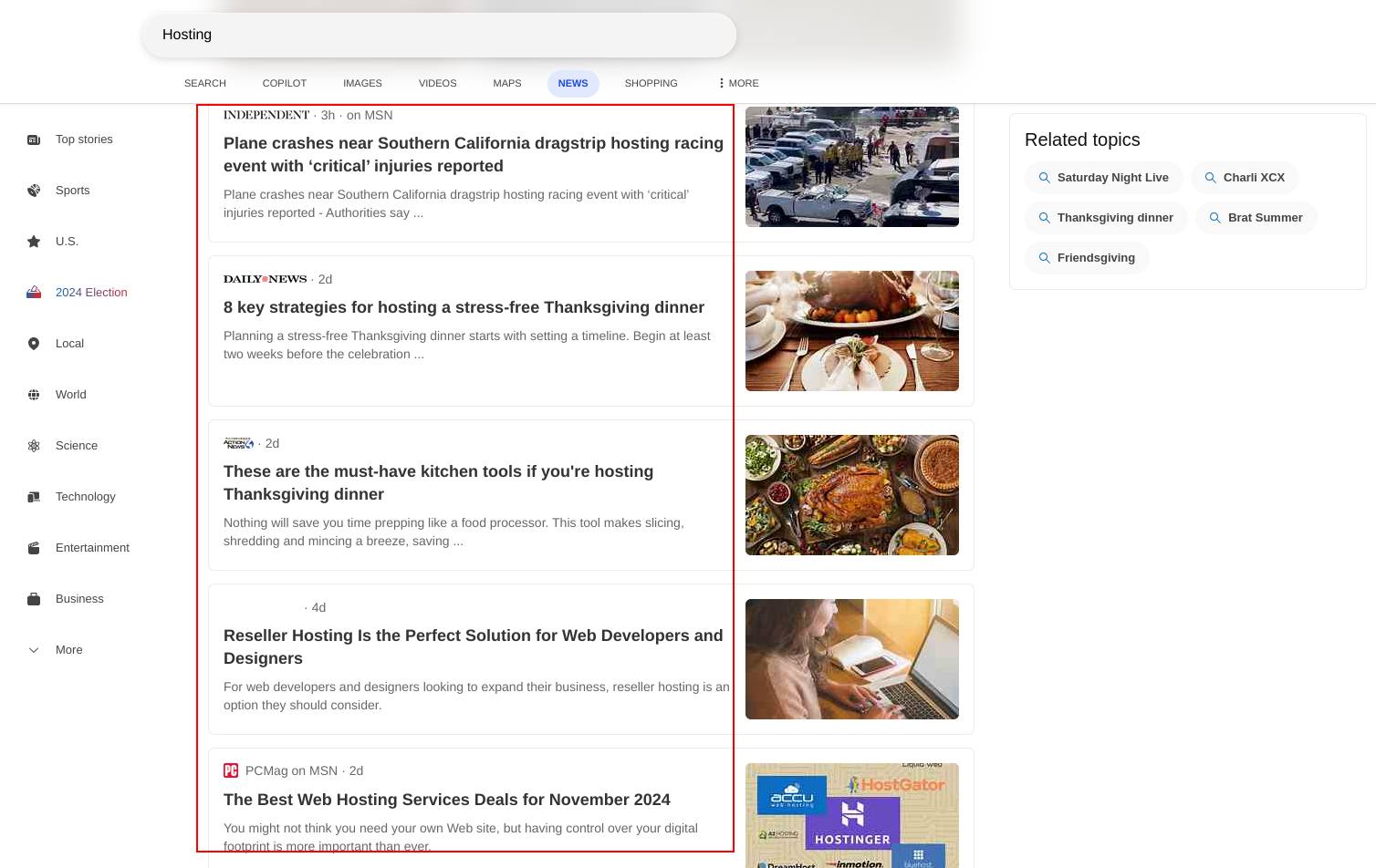 bing news api results for Hosting on desktop