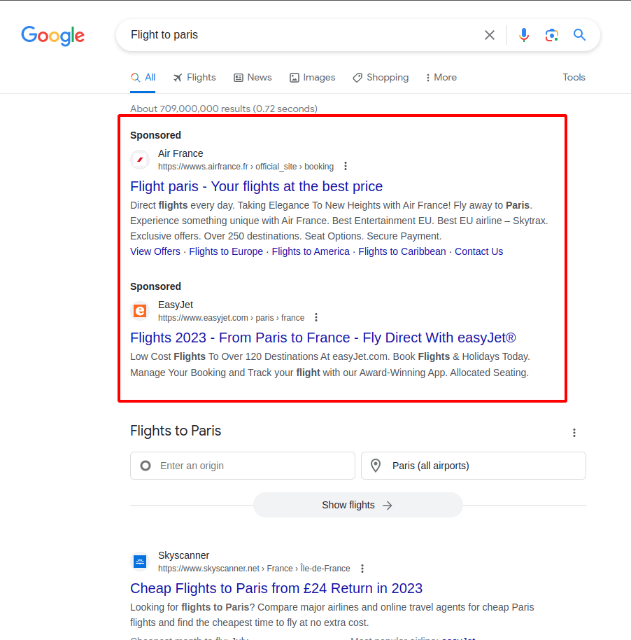google ads results for desktop