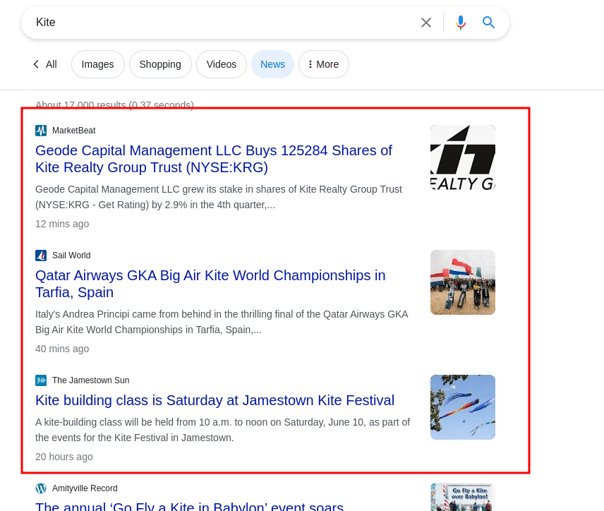 google news results for desktop