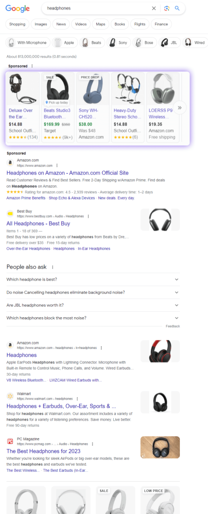 google inline products results for desktop