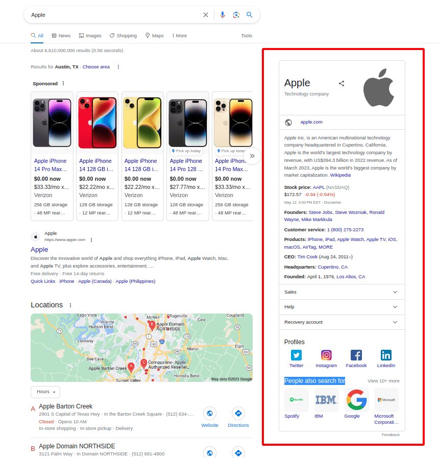 google knowledge panel results for desktop
