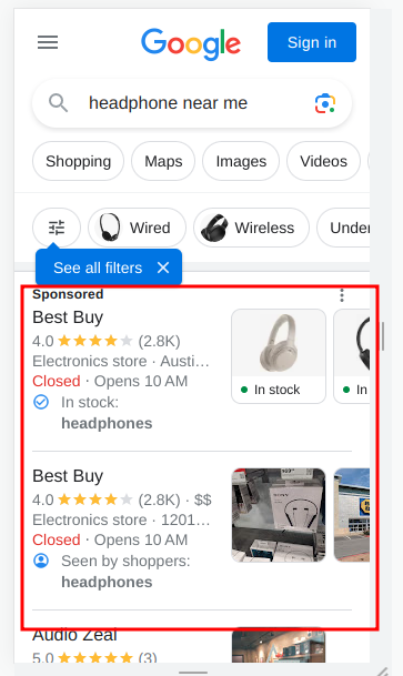 google local business results for mobile