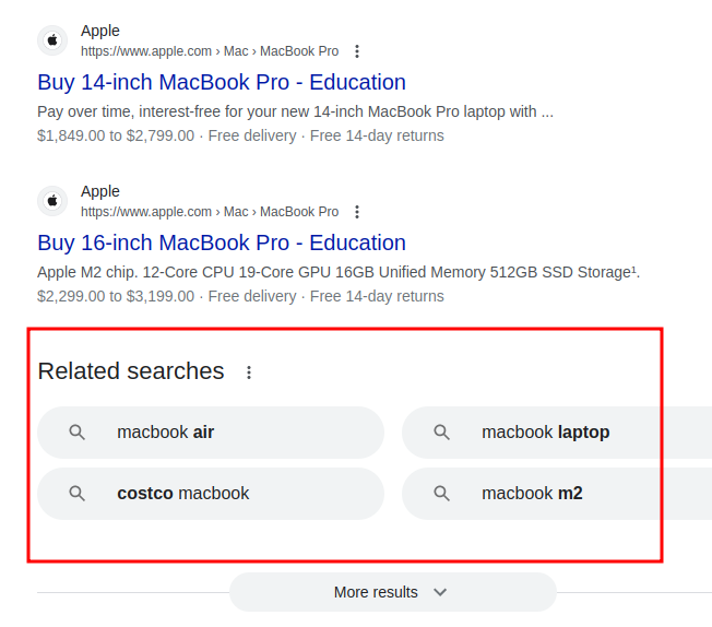 google related searches results for desktop