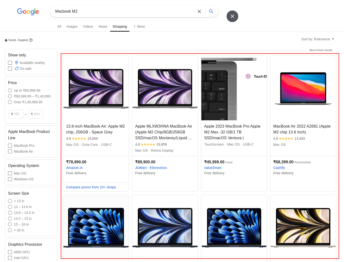 google carousel results for desktop Macbook M2