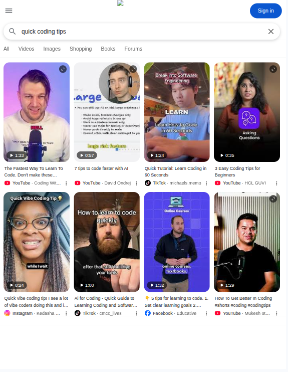 google video api results for mobile