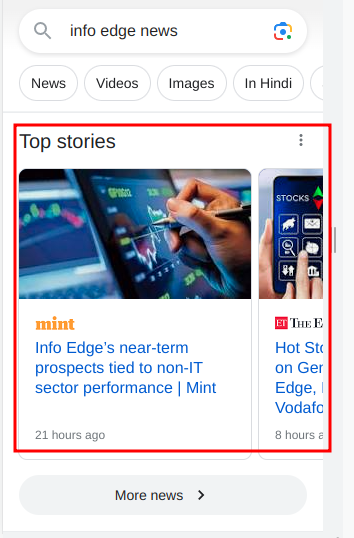 google top stories results for mobile