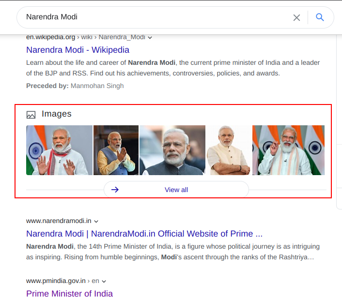 yahoo inline image results for narendra modi on desktop