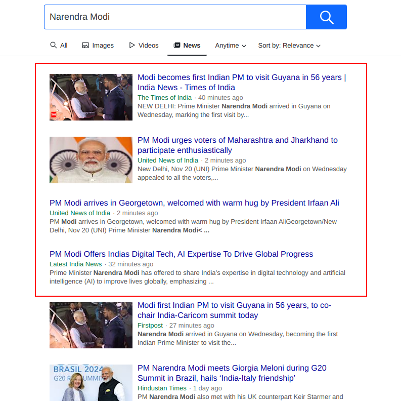 yahoo news api for narendra modi on desktop