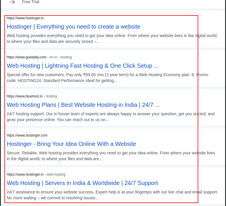 yahoo organic results for Hosting on mobile