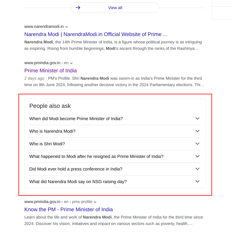 yahoo people also ask results for narendra modi on desktop