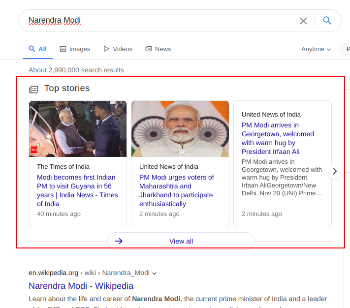 yahoo top stories results for narendra modi on desktop